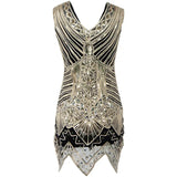 1920s Womens Sequin Triangle Hem Dress Sleeveless Gold