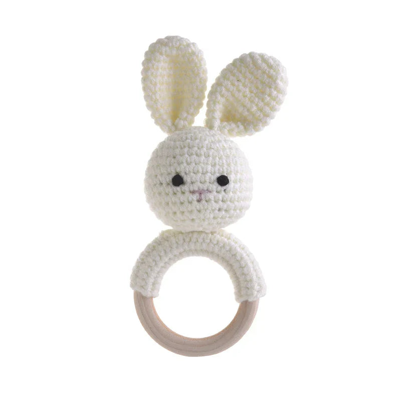 1Pcs Crochet Animal Rabbit Rattle Toy Baby Wooden