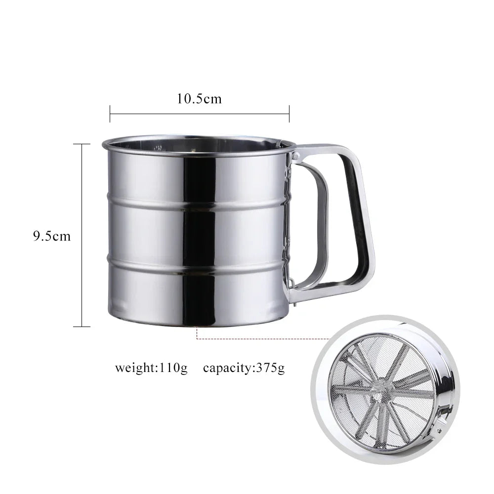 1XStainless Steel Sieve Cup Powder Flour Mesh Sieve