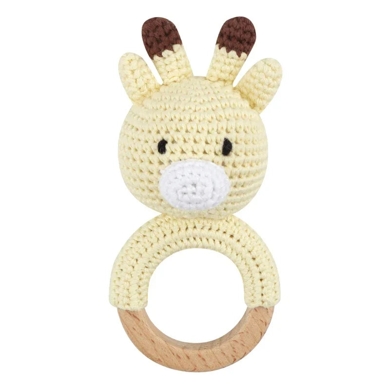 1pc Safety Wooden Baby Teether Crochet Cartoon Long