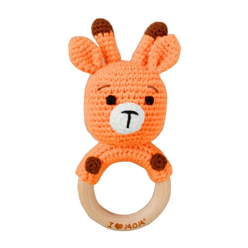 1pc Safety Wooden Baby Teether Crochet Cartoon Long