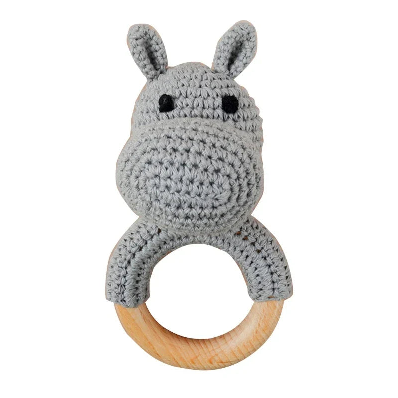 1pc Safety Wooden Baby Teether Crochet Cartoon Long