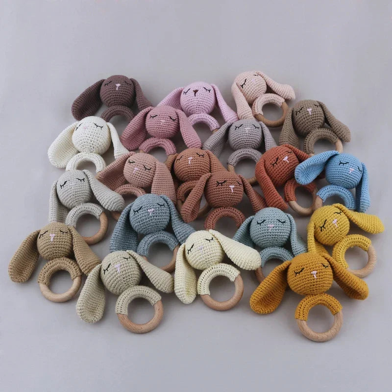 1pc Safety Wooden Baby Teether Crochet Cartoon Long