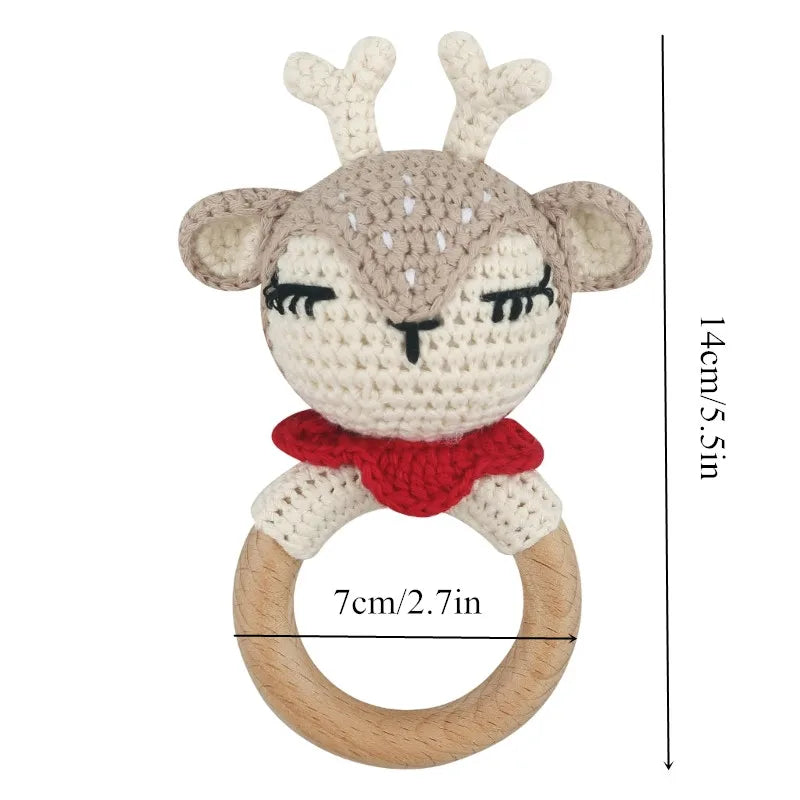 1pc Safety Wooden Baby Teether Crochet Cartoon Long