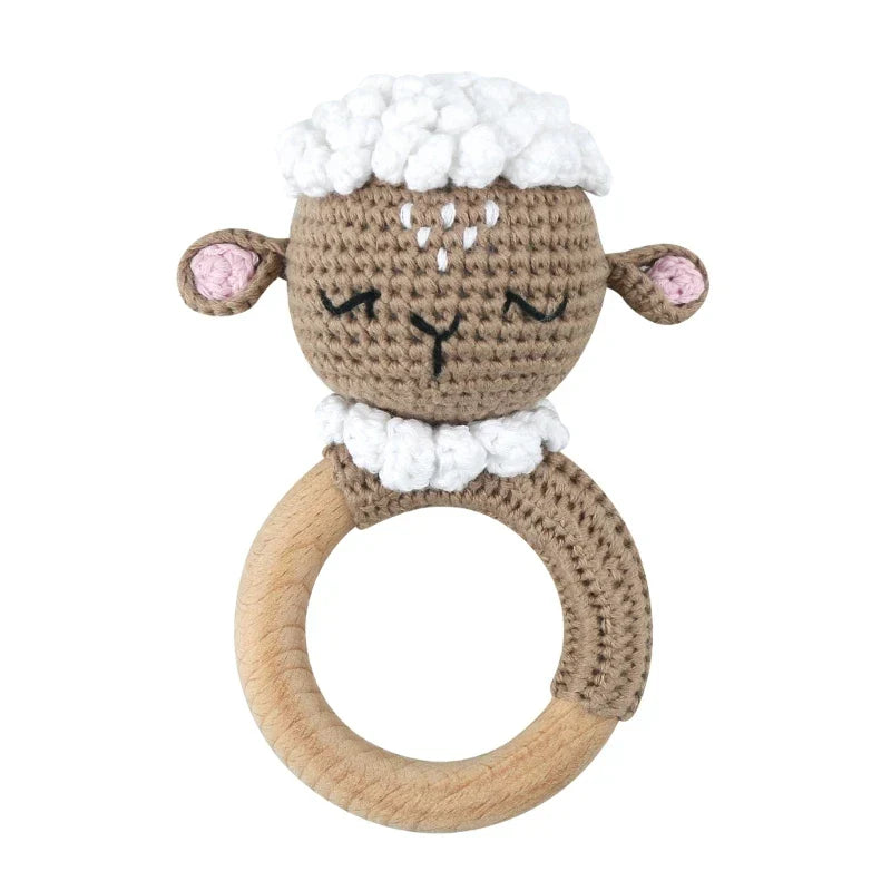 1pc Safety Wooden Baby Teether Crochet Cartoon Long