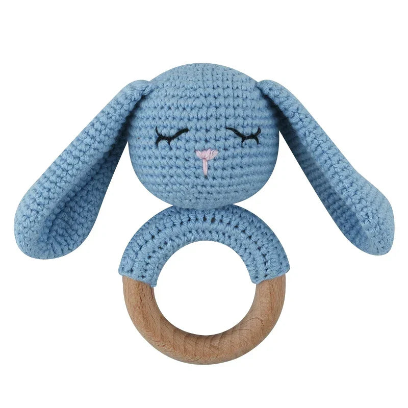 1pc Safety Wooden Baby Teether Crochet Cartoon Long