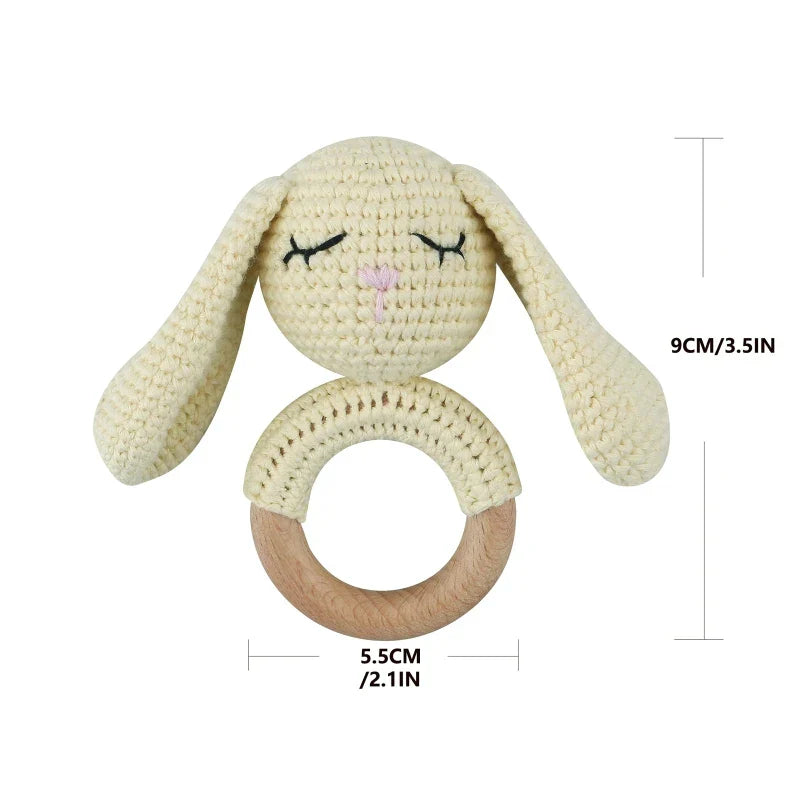 1pc Safety Wooden Baby Teether Crochet Cartoon Long