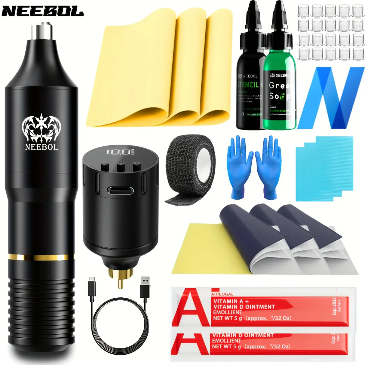 1set, Neebol Wireless Tattoo Kit - Rotary Professional