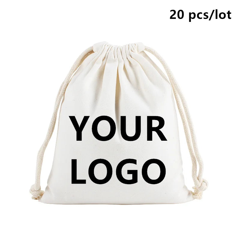 20 Pcs/Lot Customize Logo Printing Cotton Storage Bags Gift Package