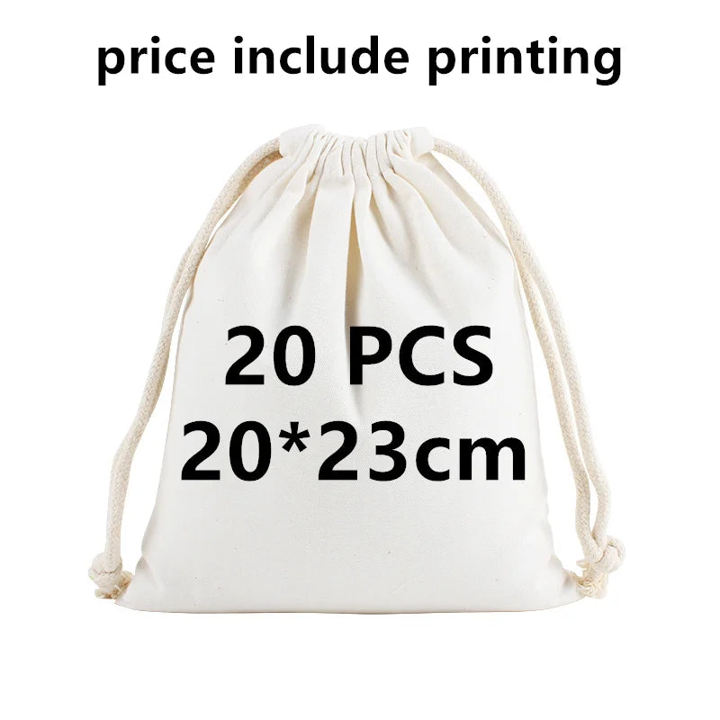 20 Pcs/Lot Customize Logo Printing Cotton Storage Bags Gift Package