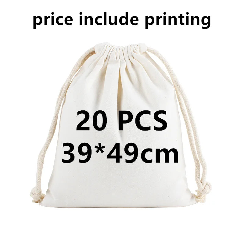 20 Pcs/Lot Customize Logo Printing Cotton Storage Bags Gift Package