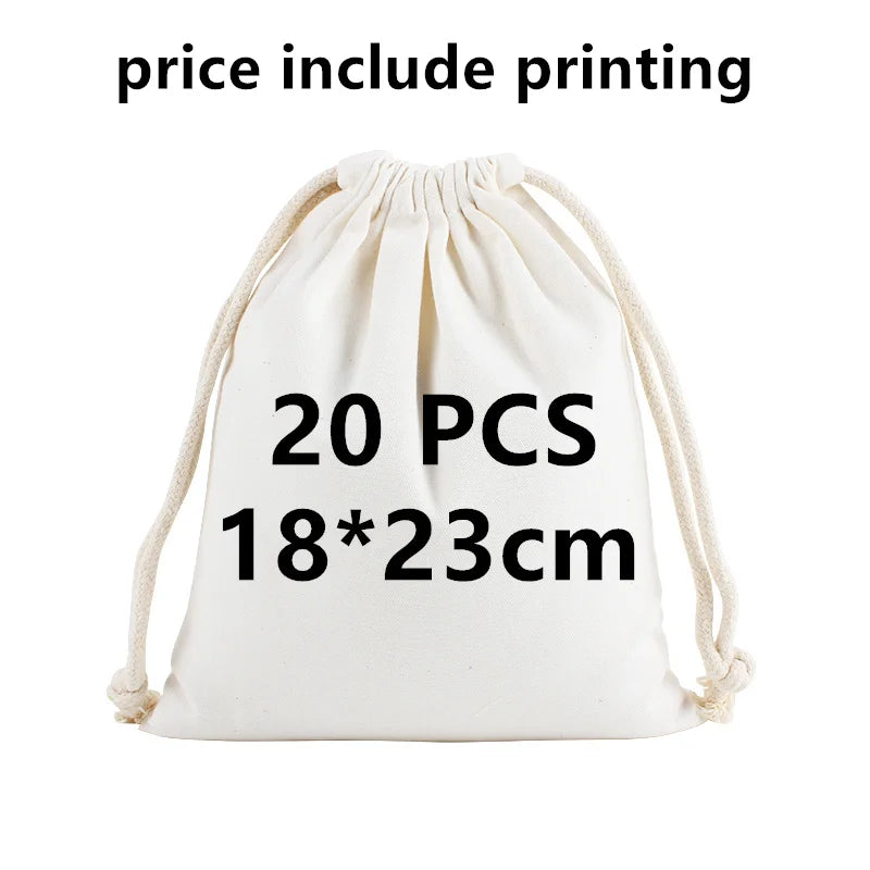 20 Pcs/Lot Customize Logo Printing Cotton Storage Bags Gift Package