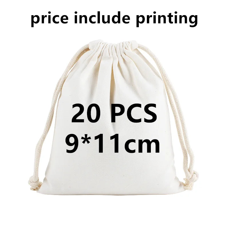 20 Pcs/Lot Customize Logo Printing Cotton Storage Bags Gift Package