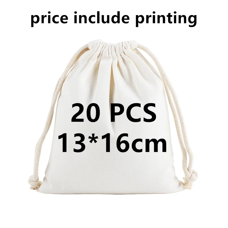 20 Pcs/Lot Customize Logo Printing Cotton Storage Bags Gift Package