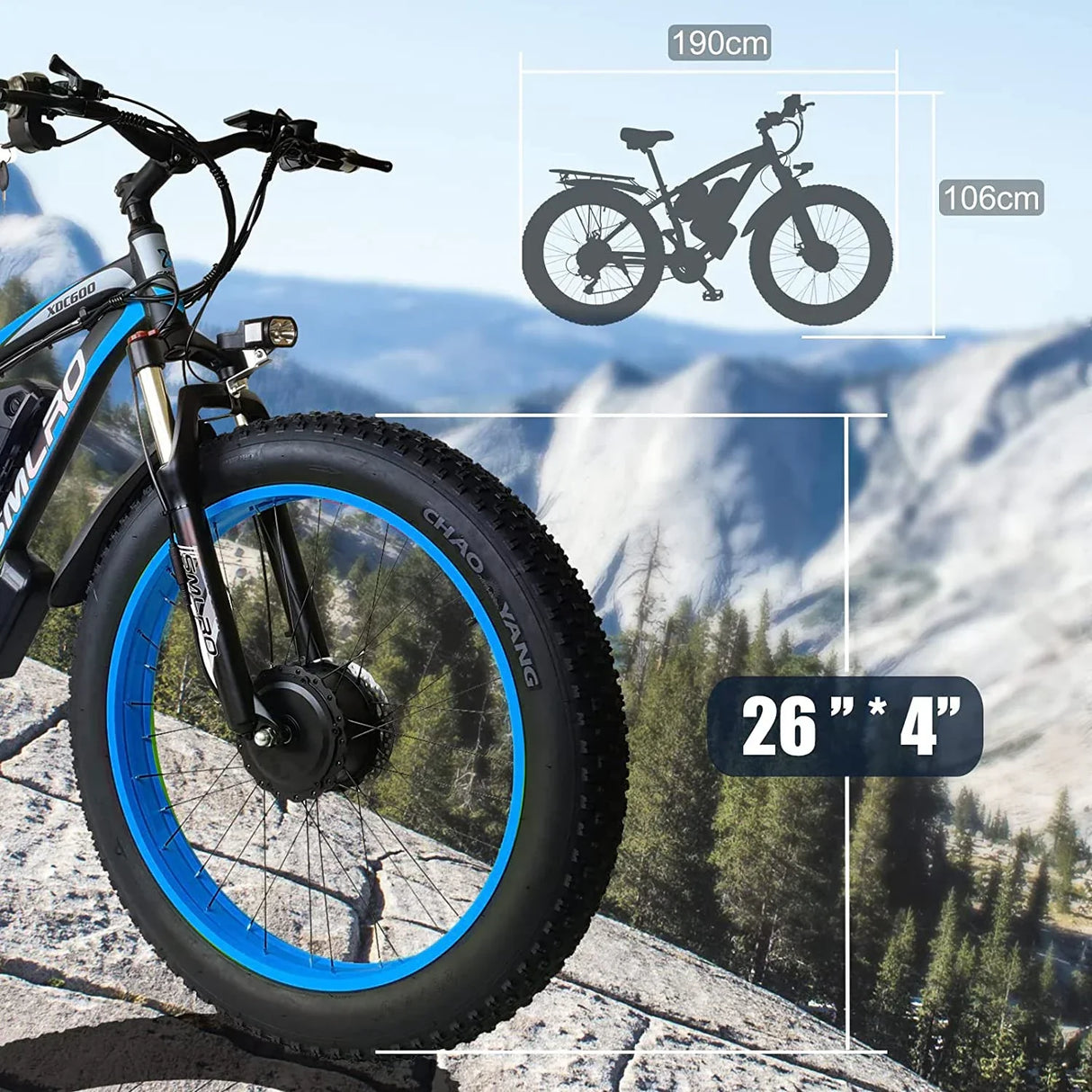 2000W Fat Tire Electric Bike 48V 22Ah 26" Mountain Ebike