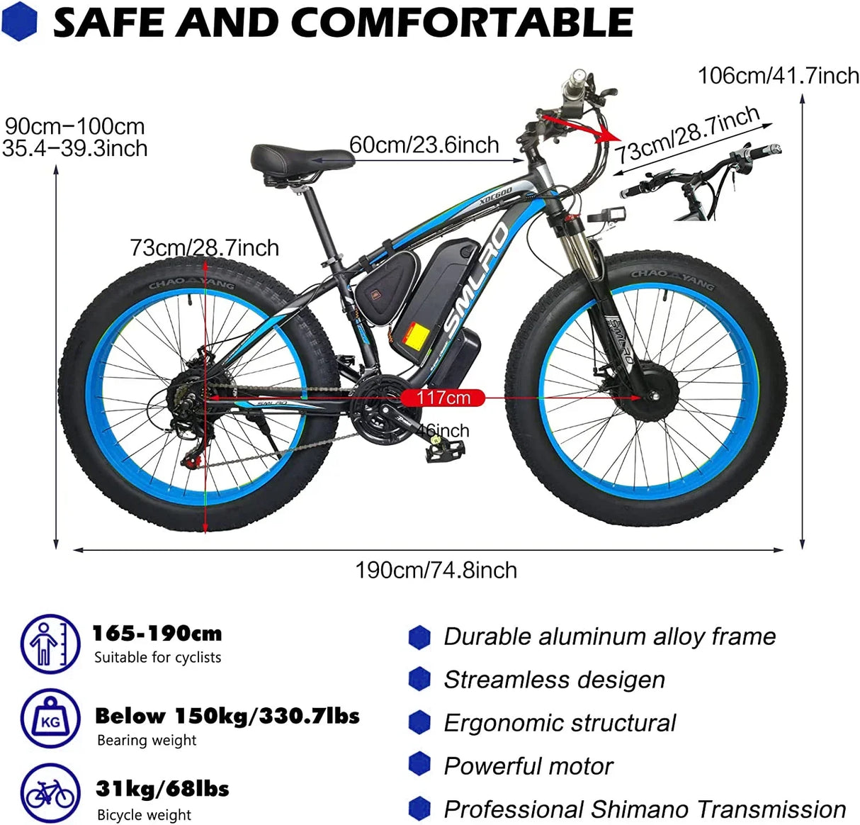 2000W Fat Tire Electric Bike 48V 22Ah 26" Mountain Ebike