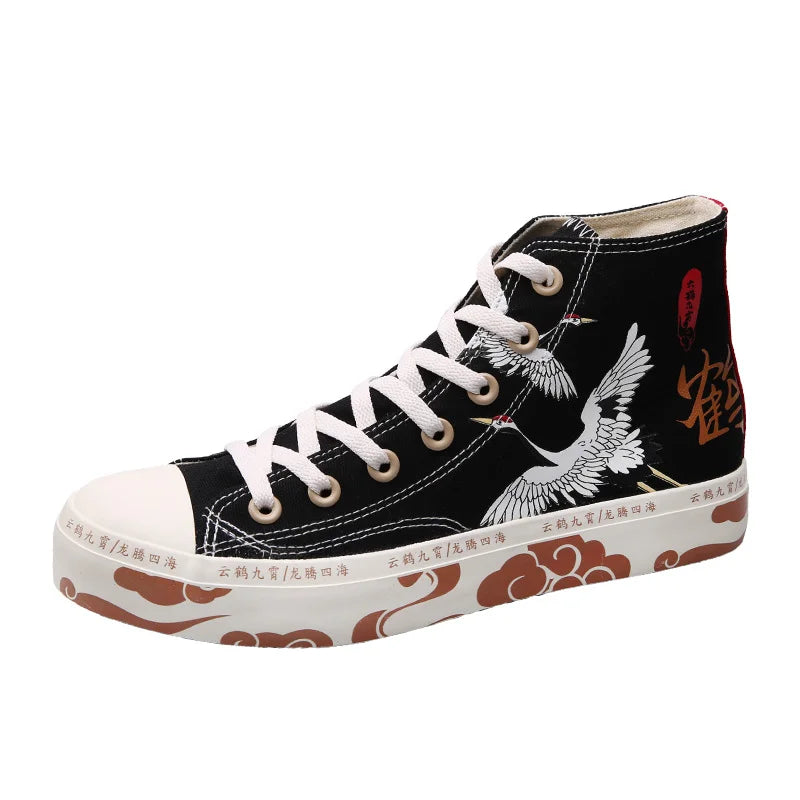 2021 High-Top Canvas Sneakers for Women – Retro Floral Design