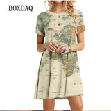 2022 Summer Women Dress World Map Print Short