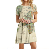 2022 Summer Women Dress World Map Print Short