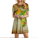 2022 Summer Women Dress World Map Print Short