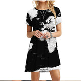 2022 Summer Women Dress World Map Print Short