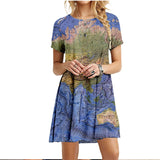 2022 Summer Women Dress World Map Print Short