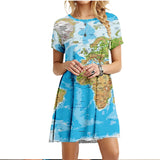 2022 Summer Women Dress World Map Print Short