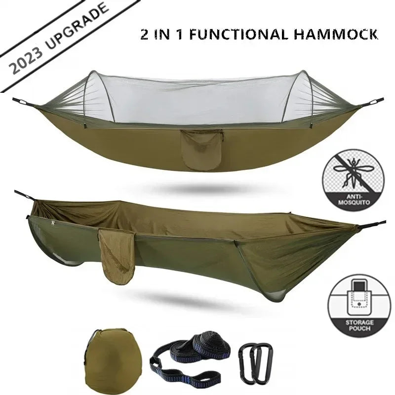 2023 Camping Hammock with Mosquito Net Pop-Up Light