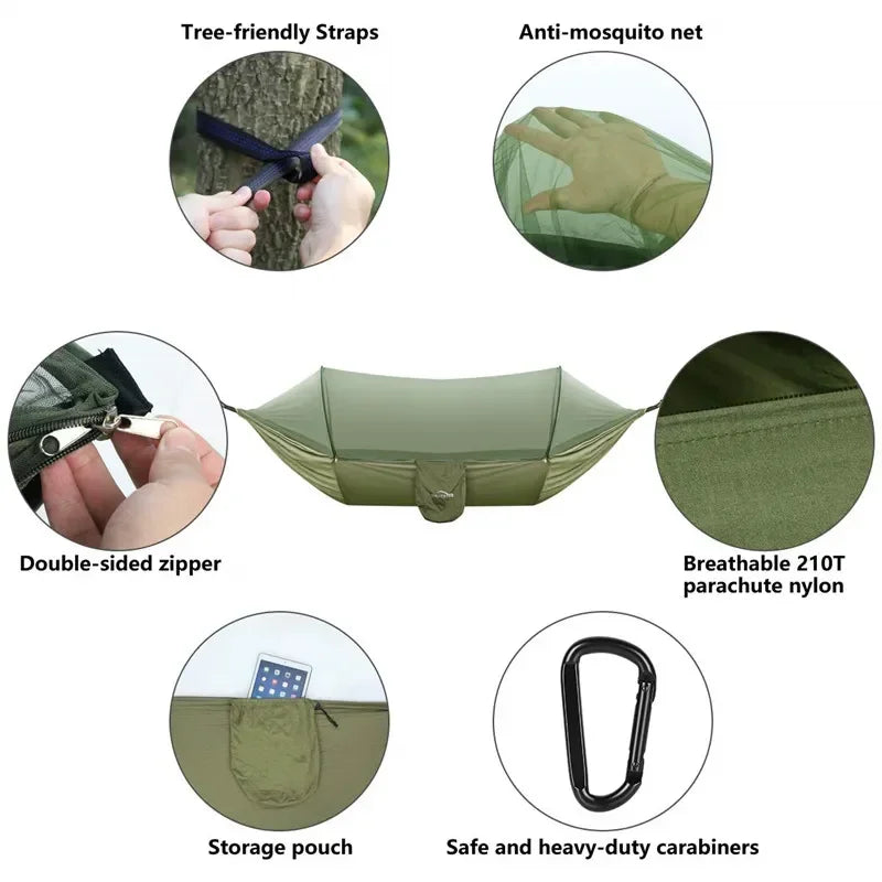 2023 Camping Hammock with Mosquito Net Pop-Up Light