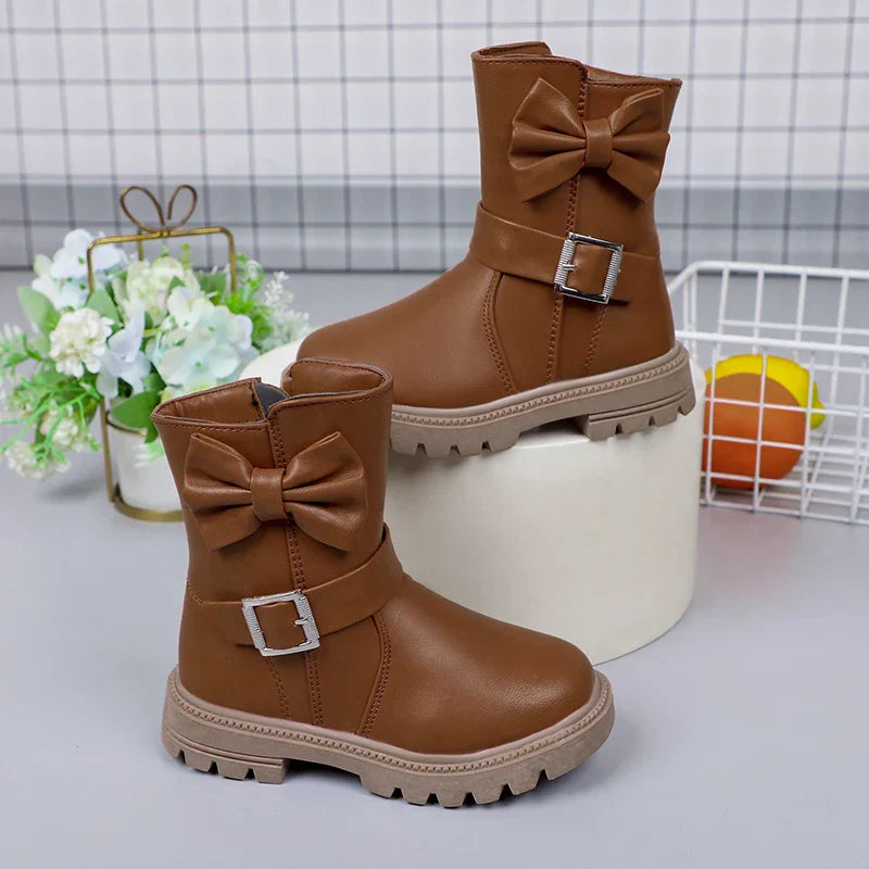 2023 Girls Boots Bow Kids Fashion Buckle Cool