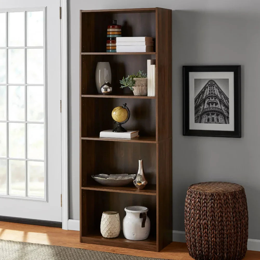 2023 Mainstays 5-Shelf Bookcase with Adjustable Shelves, Rustic