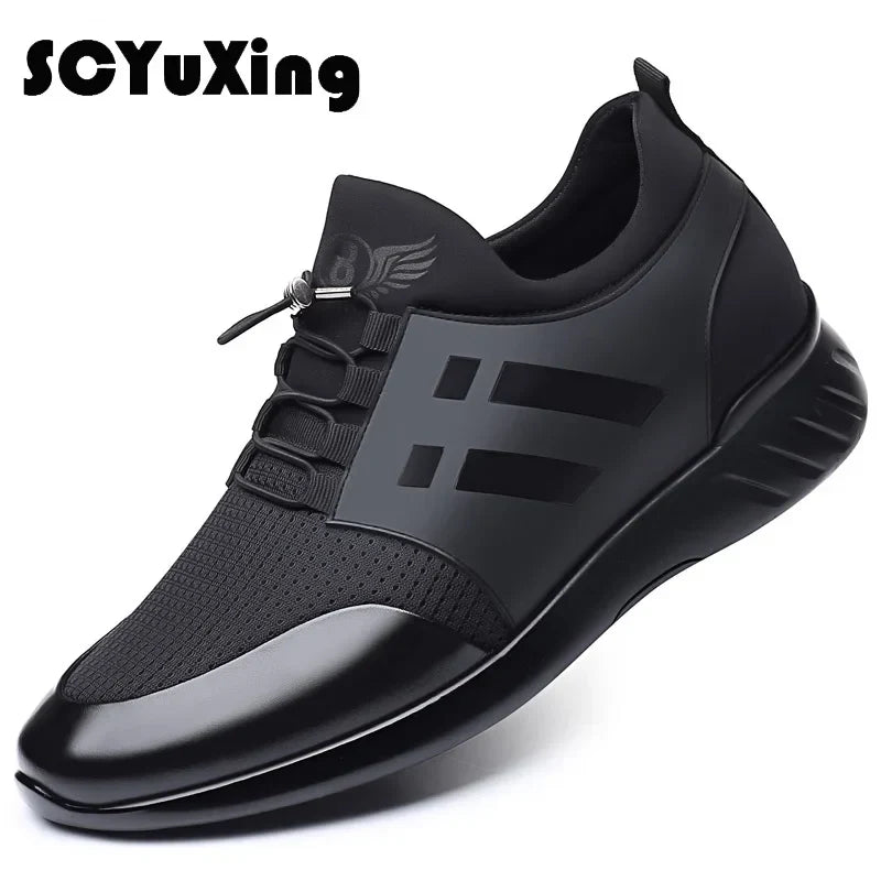 2023 Men's Casual Lycra & Cow Leather Shoes – Height Increasing