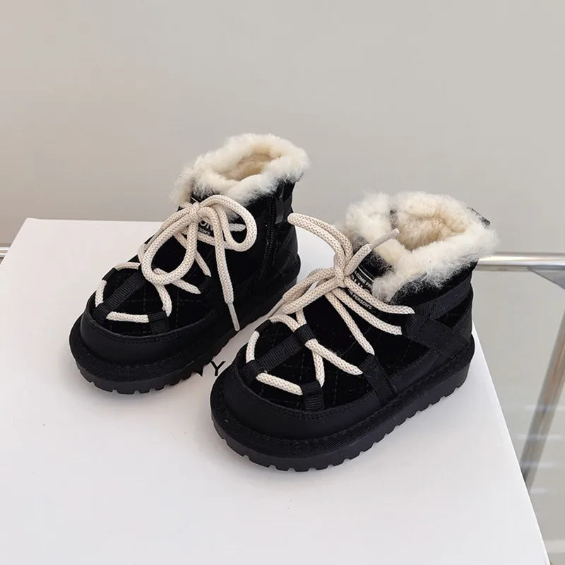 2023 New Winter Children Snow Boots Genuine Leather