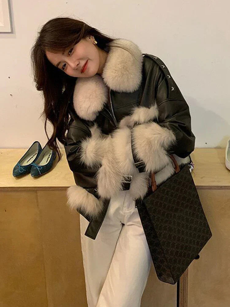 2023 New Winter Lamb Fur Sheepskin Patchwork Coat