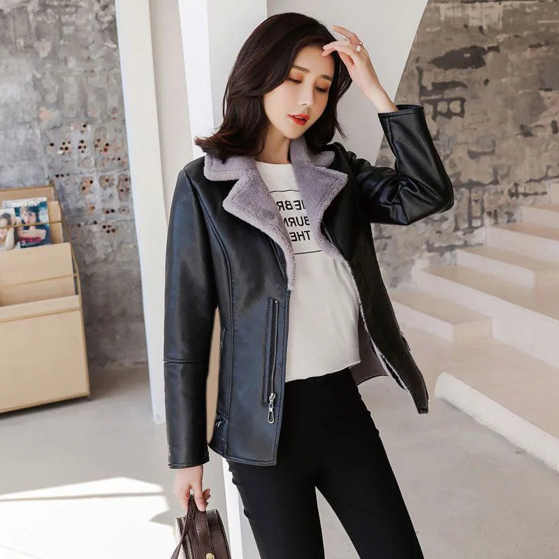 2023 New Winter PU Leather Jacket Short Blazers