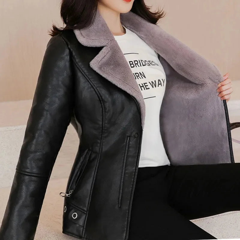 2023 New Winter PU Leather Jacket Short Blazers