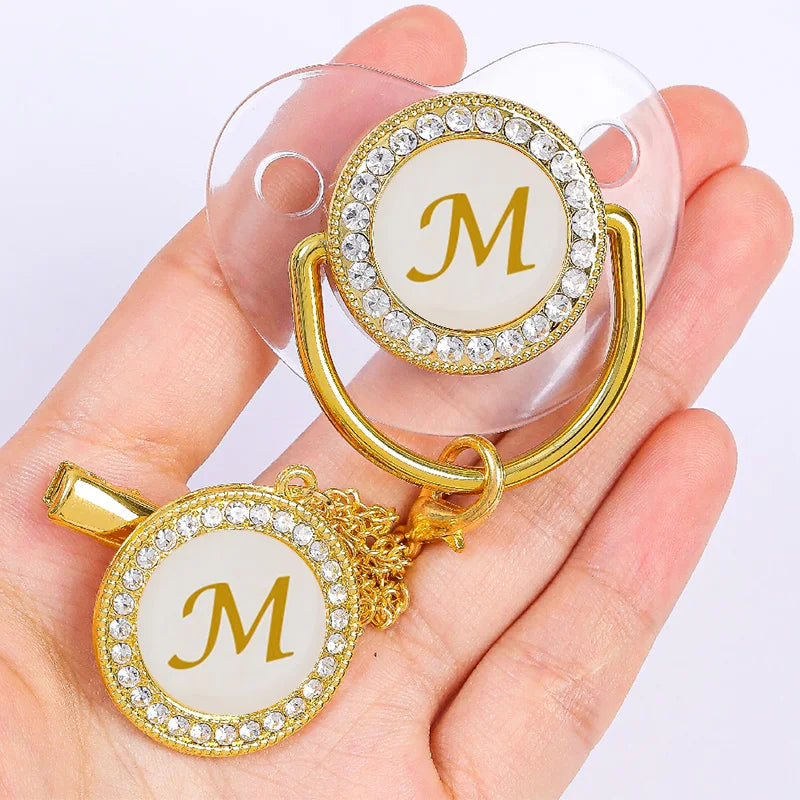 2023 Newborn Baby Pacifier Clips Letter Transparent Gold