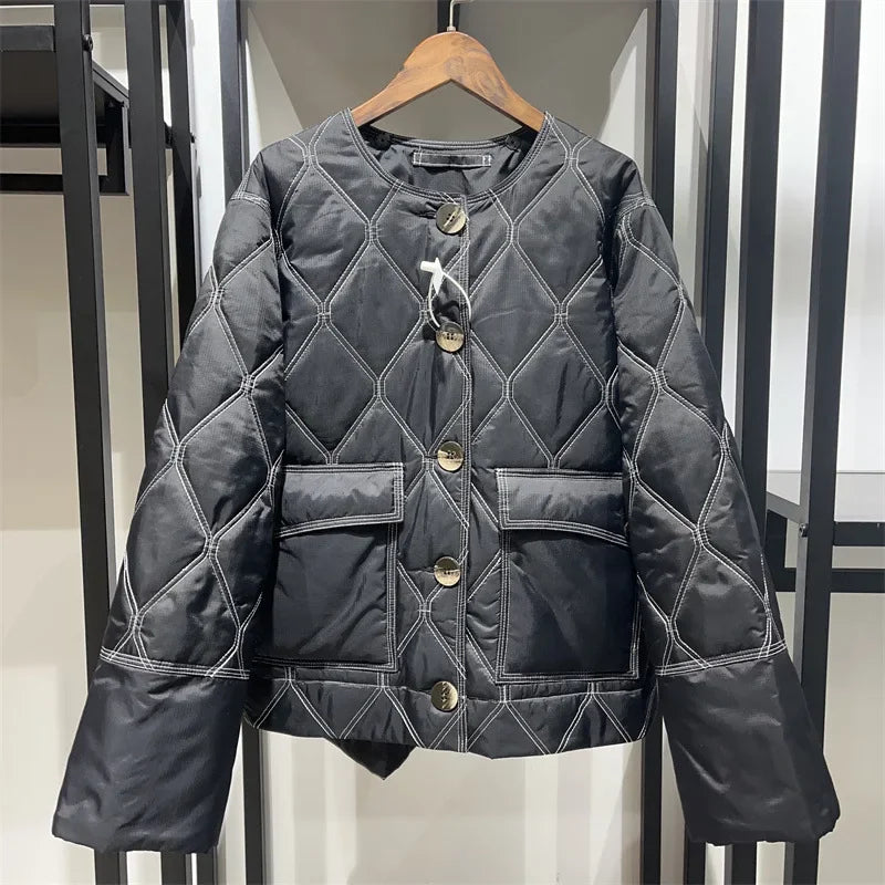 2024 Autumn/winter Nordic Ruffled Quilting Short Type Parkas