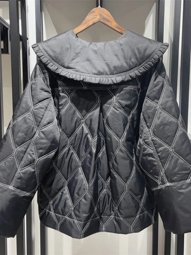 2024 Autumn/winter Nordic Ruffled Quilting Short Type Parkas