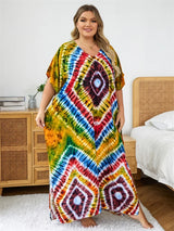 2024 Bohemian Multicolor V Neck Loose Kaftan Dress