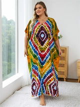 2024 Bohemian Multicolor V Neck Loose Kaftan Dress