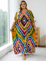 2024 Bohemian Multicolor V Neck Loose Kaftan Dress