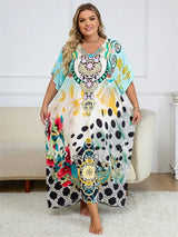 2024 Bohemian Multicolor V Neck Loose Kaftan Dress