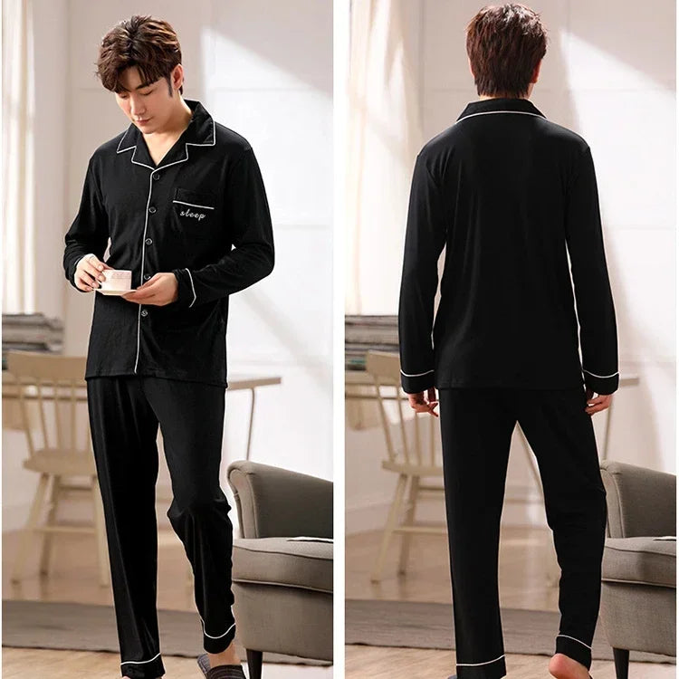 2024 Men's Pajama Sets Simple Sleepwear Long Sleeve