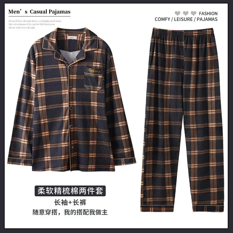 2024 Men's Pajama Sets Simple Sleepwear Long Sleeve