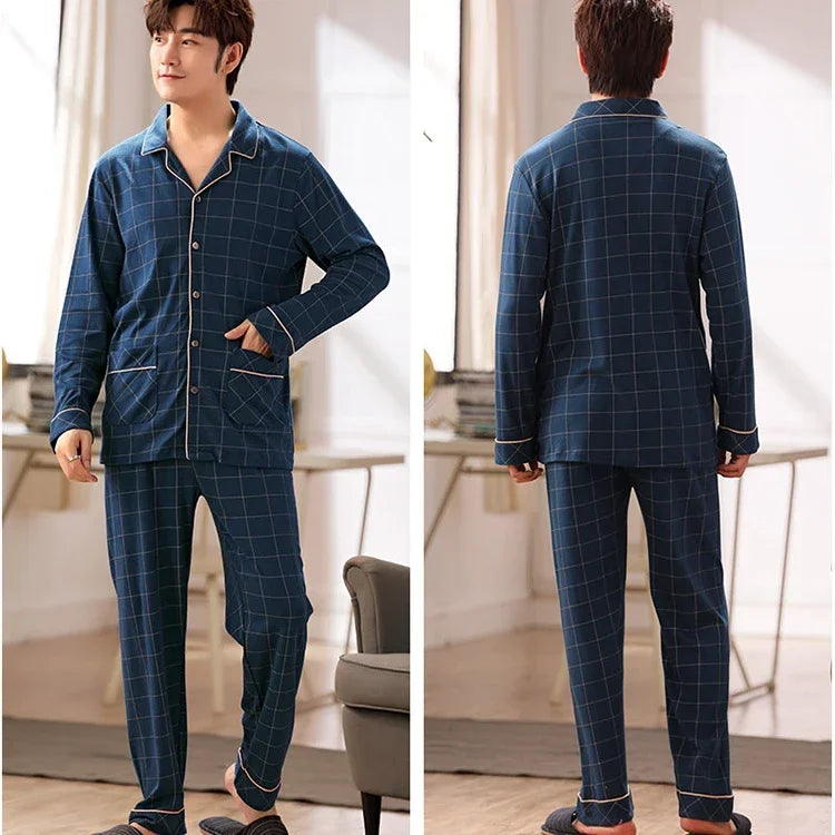 2024 Men's Pajama Sets Simple Sleepwear Long Sleeve