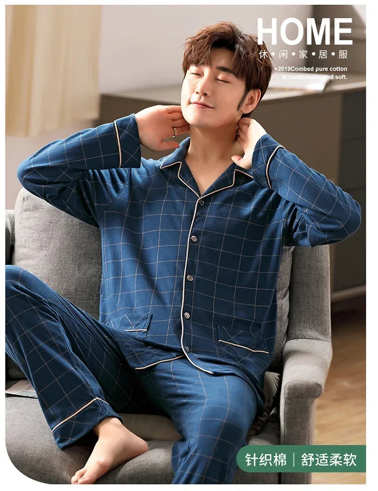 2024 Men's Pajama Sets Simple Sleepwear Long Sleeve