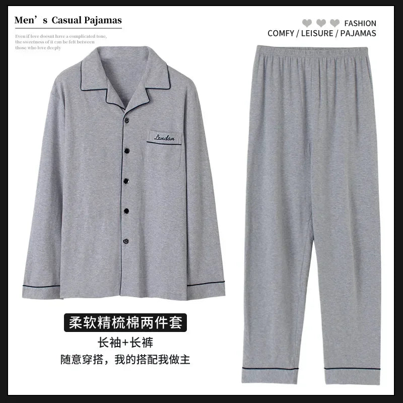 2024 Men's Pajama Sets Simple Sleepwear Long Sleeve