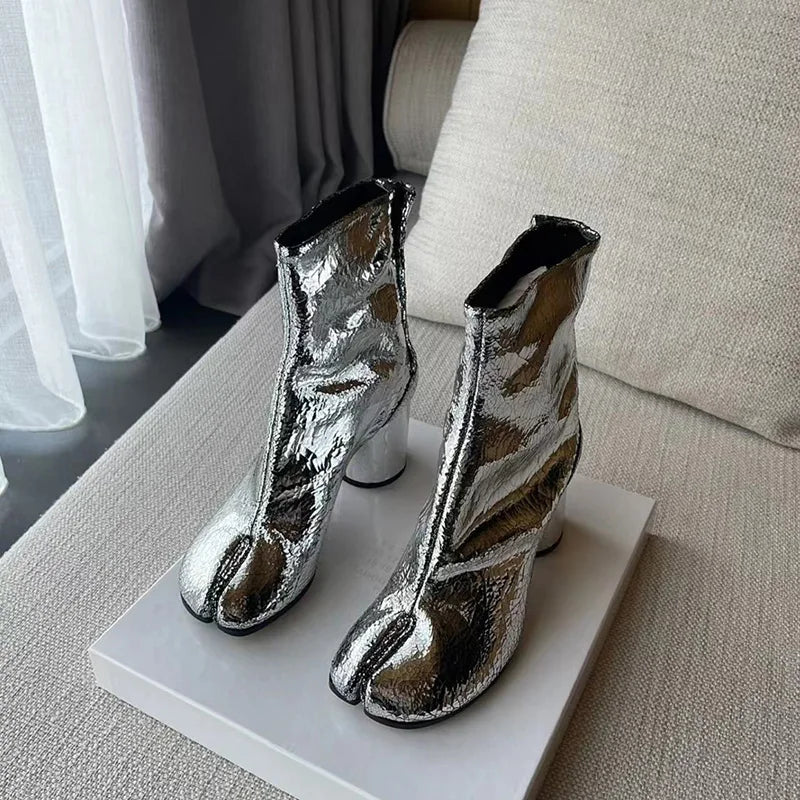 2024 New Silver Tabi Boots Split Toe Chunky