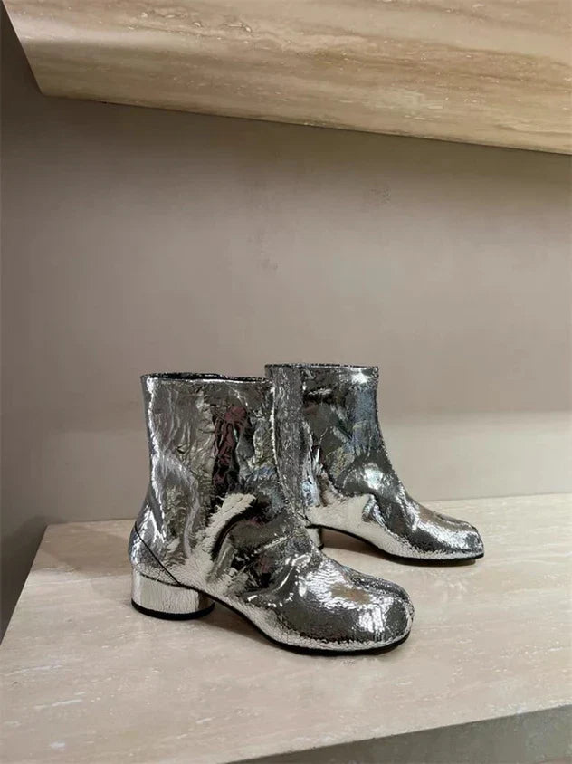 2024 New Silver Tabi Boots Split Toe Chunky